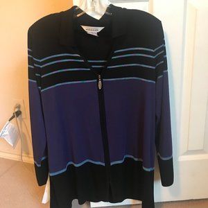 Misook zip-up jacket in black/purple